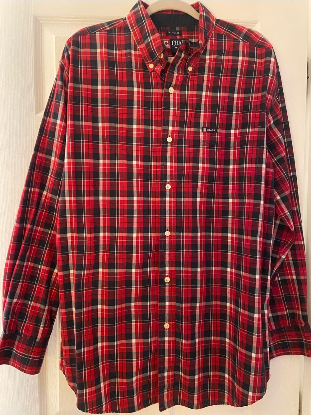 Chaps Red, Black and White Plaid Button-Down Shirt